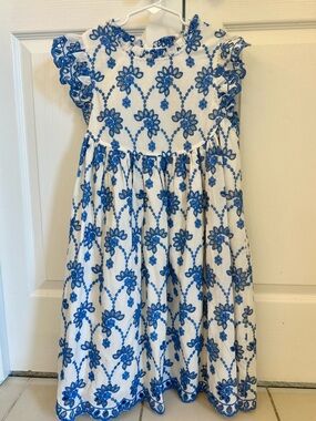 EUC Pink Chicken Cynthia blue and white eyelet dress  size 12